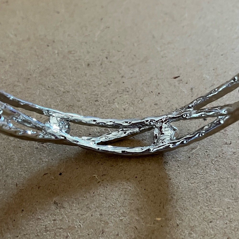 Silver Tone Rhinestone Large Bangle Bracelet - image 5